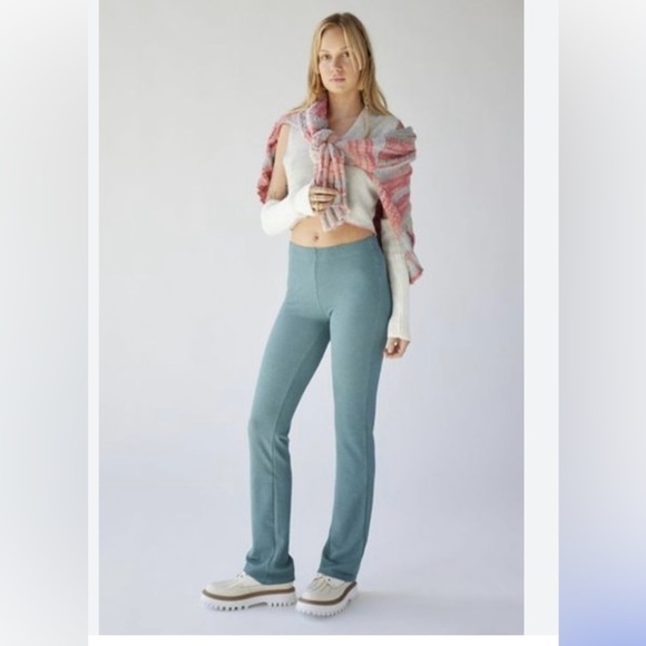 Urban Outfitters Iman Knit Straight Leg Pants Teal Green Size Medium - Picture 1 of 10